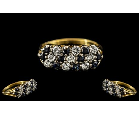 Ladies Attractive 18ct Gold - Diamond and Sapphire Set Dress Ring, Excellent Design. Marked to Interior of Shank for 18ct. Ri