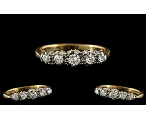 18ct Gold and Platinum 5 Stone Diamond Ring. Marked 18ct and Platinum to Interior of Shank. The Round Diamonds of Good Colour