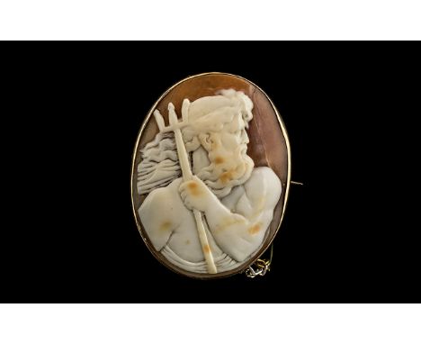 An Antique Classical Cameo Depicting Neptune In a Pose From Roman Antiquity, Holding His Symbolic Trident and Sporting Flowin