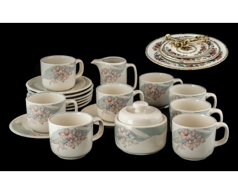 Noritake 'Misty Isle' Collection Tea Service, comprising eight cups and saucers, a milk jug and lidded sugar bowl and cake pl