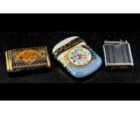 ( 2 ) Interesting Vesta Cases - Both Unmarked. Comprises 1/ Vesta Case In a Lovely Blue and Gold Colour way, Size 8 by 6 cms.