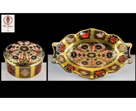 Royal Crown Derby Old Imari Pattern Solid Gold Band 22ct Gold Round Lidded Trinket Box. Pattern no 1128, Date 1981. 1st Quali