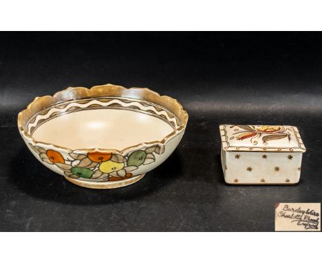 Crown Ducal Charlotte Rhead Bowl, 9.5" diameter, together with Charlotte Rhead Bursley Ware trinket box with lid, marked to b