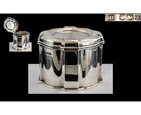 A Fine Quality - Early 20th Century Queen Anne Shaped Sterling Silver Lidded Tea Caddy of Pleasing Design and Proportions. Ge