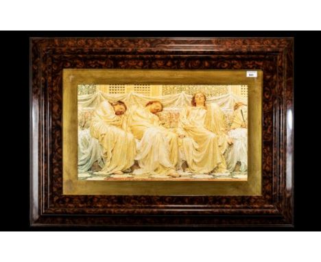 Large Classical Framed Print Depicting 3 Ladies mounted and framed behind glass, After Moore in Tortoise frame. 28 inches x 3