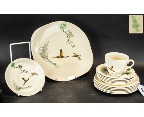 Royal Doulton Tea Service, The Coppice D.5803 Comprising Six Cups, saucers And Side Plates, B&amp;B Plate, Milk And Sugar. 