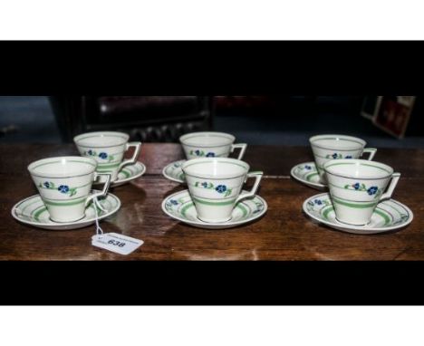 Collection of Art Deco Style Coronaware Cups &amp; Saucers, manufactured by Hancock &amp; Sons of Stoke-on-Trent, marked and 
