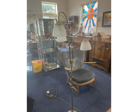 Brushed Steel Standard Lamp with three branches with opaque glass shades, measures 63'' height; together with a bevelled edge