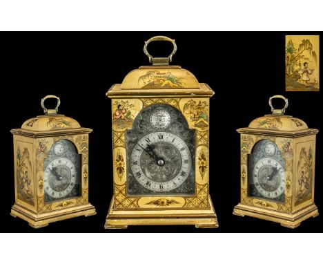 A Fine Quality Miniature English Bracket Clock of typical form, with an arched engraved brass dial 'Tempus Fugit'.  The case 