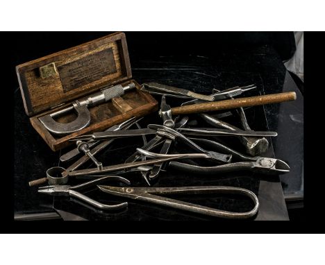 A Collection of ( 16 ) Fine Quality Steel Clockmakers Precision Tools. 