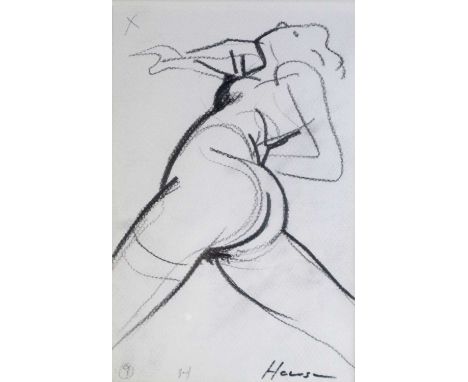 Peter Howson (British b.1958) Nude Sketch, charcoal on paper, signed bottom right, measurements 20 x 13.5 cm (i), frame 45.5 