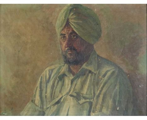 Attributed to Siew Hock Meng (Singaporean b.1942) Portrait of a gentleman wearing shirt and turban, oil on canvas. Gallery la