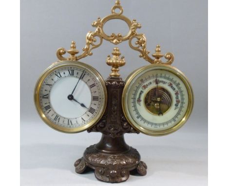 TIMEPIECE WITH A CIRCULAR DIAL ENCLOSING AN EIGHT-DAY MOVEMENT, IN A "DRUM" CASE AND A BAROMETER WITH AN ANEROID MOVEMENT, ON