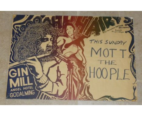 MOTT THE HOOPLE, VINTAGE ROCK &amp; POP POSTER ADVERTISING A CONCERT AT THE GIN MILL, GODALMING,15TH MARCH 1970. 42 X 59.5CM 