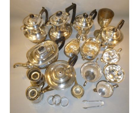 QUANTITY OF SILVER PLATED ITEMS INCLUDING TEA AND COFFEE WARE, TEA CADDY AND FLATWARE