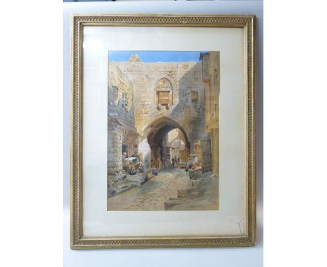 AFTER CARL FREDERICH HEINRICH WERNER (1808-1894) MIDDLE EASTERN STREET SCENE (POSSIBLY JERUSALEM), CHROMO LITHOGRAPH (50.5 cm