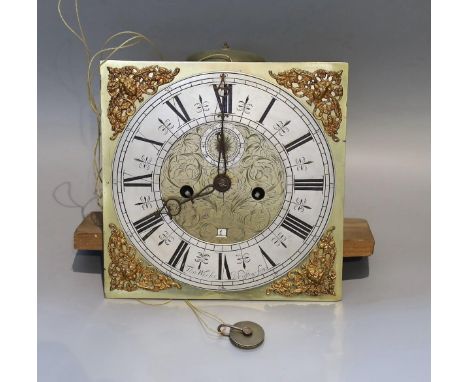 An 18th century brass eight day longcase clock movement, with silvered chapter ring, subsidiary seconds and date aperture mar