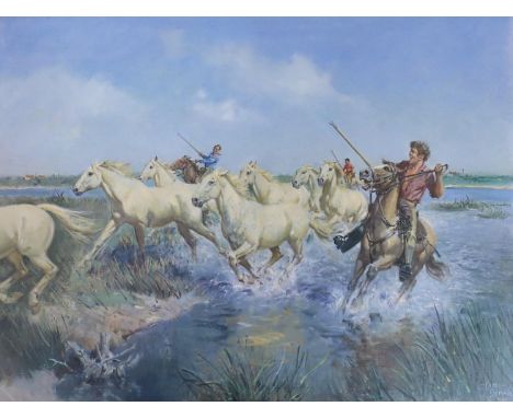 Terence Cuneo, limited edition print, 'Wild Horses of The Camargue', signed in pencil, 382/420, 39 x 52cm