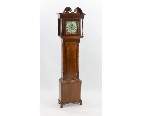 An early 19th century mahogany banded oak cased thirty hour longcase clock, with 25cm square brass dial, height 207cm