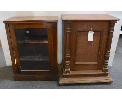 A mahogany Polyphon cabinet base housing approximately 20 19.5 inch discs and a Victorian walnut bookcase.