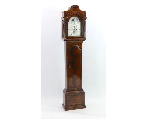 A George III mahogany cased eight day longcase clock, by Charles Clay, London, the 30cm arched silvered dial with moonphase, 