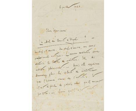 Rolland (Romain, French dramatist and novelist, friend of Sigmund Freud, 1866-1944) Autograph Letter signed to "Cher Monsieur