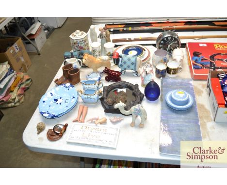 A quantity of decorative china to include a Sylvac dog ornament; gilt decorated Shelley coffee can; Wedgwood Jasperware; glas