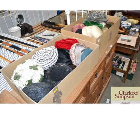 Two boxes of various vintage and other lady's hats