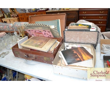 A box and a suitcase containing various sketch books; scrap albums etc