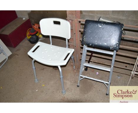 A bath stool; a step stool; and a walking stick