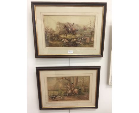 H. W. Temple (19th century): A pair of watercolours depicting hunting scenes, dated 1867, signed lower right, each 22 x 34 cm