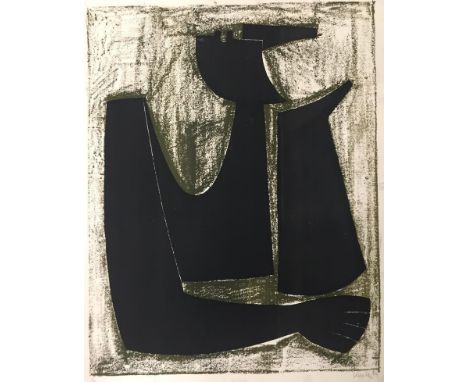 An abstract figural lithograph, hand-signed to margin &amp; numbered 13/35, unframed, image size 48 x 61 cm