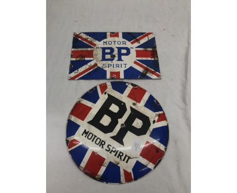 Two enamel BP Motor Oil signs