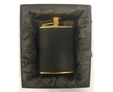 A boxed Mappin and Webb gilt leather 6oz hip flask