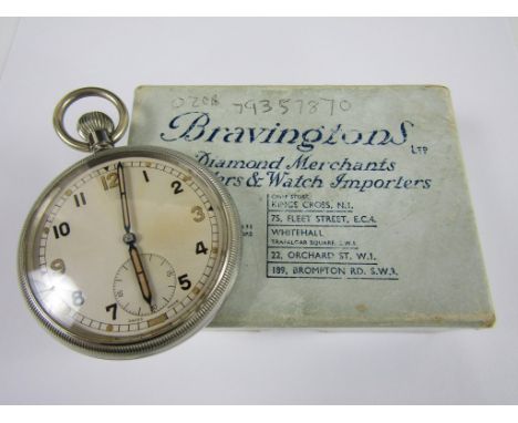 An army GSTP pocket watch, retailed by Bravingtons of London