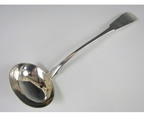A William IV Scottish provincial silver fiddle-pattern ladle, with engraved crest bearing the legend Post Nubila Pheabus, Joh