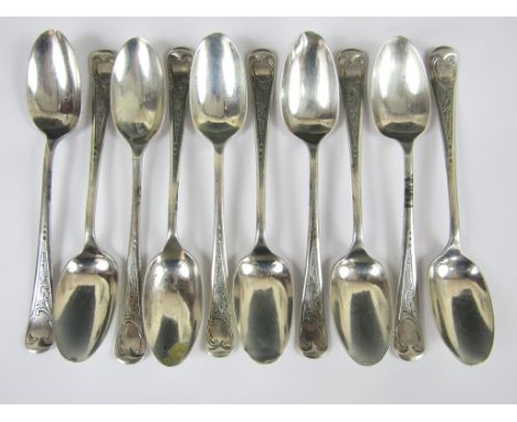 A set of ten Edwardian silver Hanoverian pattern teaspoons, the terminals engraved with foliate C scrolls, Sheffield, 1909, 1