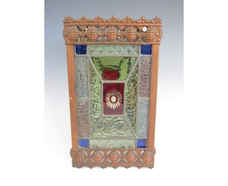 A Victorian leaded and stained glass hall lantern, 17 x 17 x 30 cm 