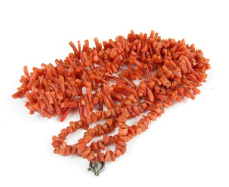 An early 20th Century two-stand graded branch-coral necklace, 40 cm 