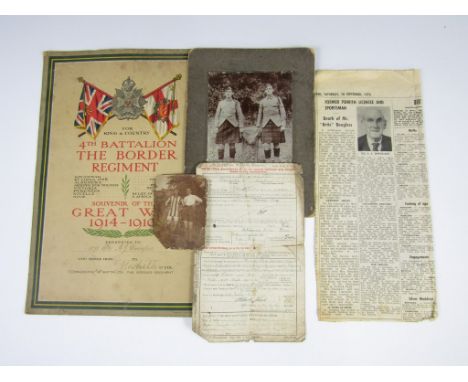 A group of ephemera pertaining to the Great War service of Arthur John 'Artie' Douglass of Penrith, including portrait photog