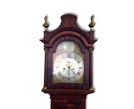 A George III mahogany long case clock by Edward Hunston junior of Chelmsford, the 8-day movement having a brass face with sil