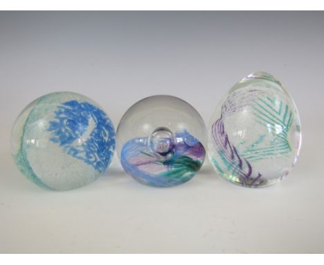 Three Caithness glass paperweights, including Lace Tapestry 2007, Moon Crystal and Feather 2006