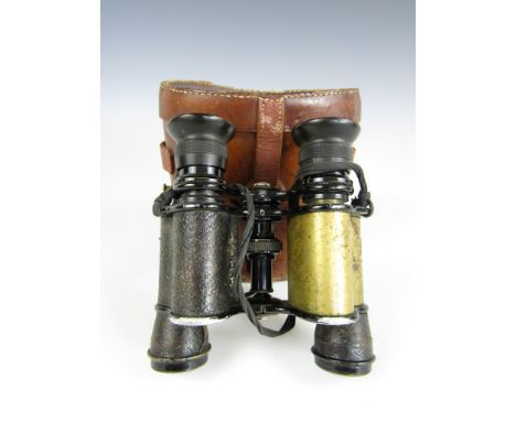 A set of private purchase binoculars in leather case marked Capt J R Robb, 4th Northumberland Fusiliers (binoculars a/f)