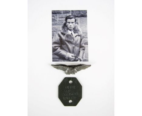 A Second Word War RAF Guinea Pig Club badge, that of RAF Navigator S M Lee, together with a fibre identity disc, glass dish, 