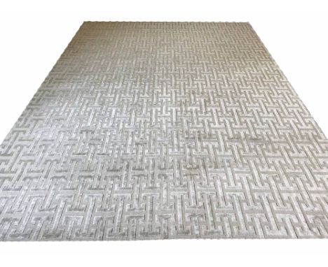 CONTEMPORARY ART DECO DESIGN SILK CARPET, 400cm x 300cm, geometric silver field.