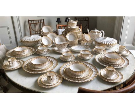 DINNER SERVICE, English fine bone china spode 'Fleur de Lys' gold, 12 place, 8 piece settings. (104 pieces) (Packaging not pr