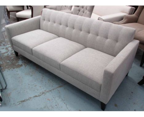 SOFA, three seater, in neutral fabric on square supports, 192cm L.