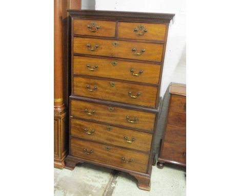 CHEST ON CHEST, George III mahogany in two parts with two short above six long drawers on ogee bracket feet, 108cm W x 185cm 