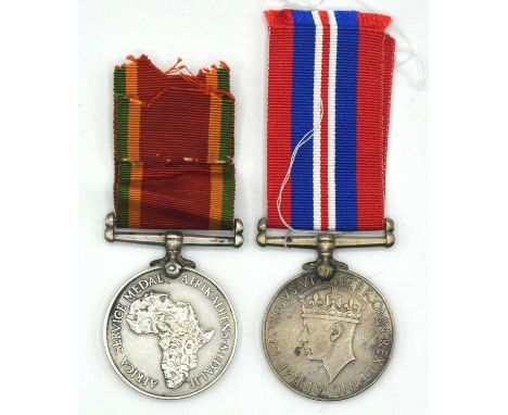 Second World War South African Medal pair comprising of Africa Service Medal and 1939-45 War Medal both impressed to M14225 A