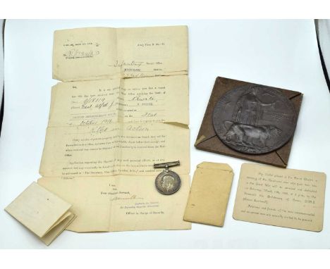 First World War Somme casualty Single 1914-18 war medal together with Death Memorial plaque named to G/18019 Pte Alfred John 